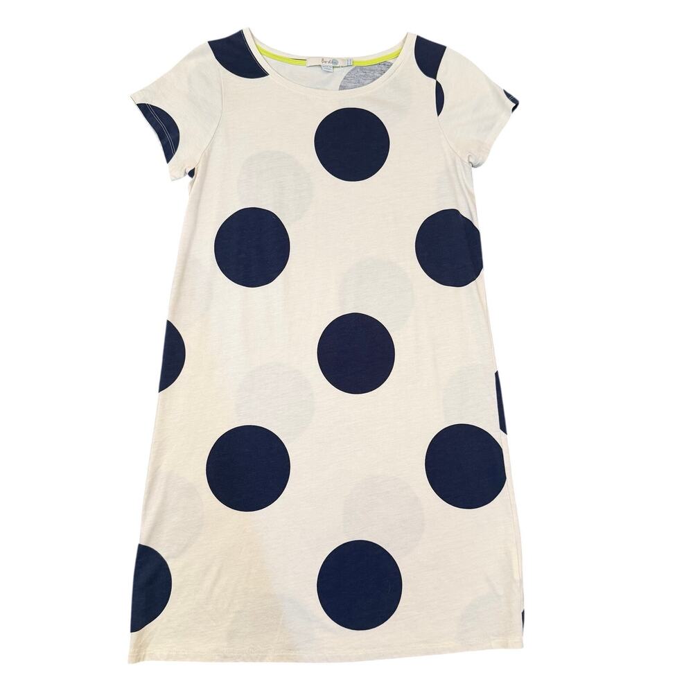 Boden Women's US 6R Cream Navy Blue Jumbo Polka Dot Jersey Knit T-Shirt Dress